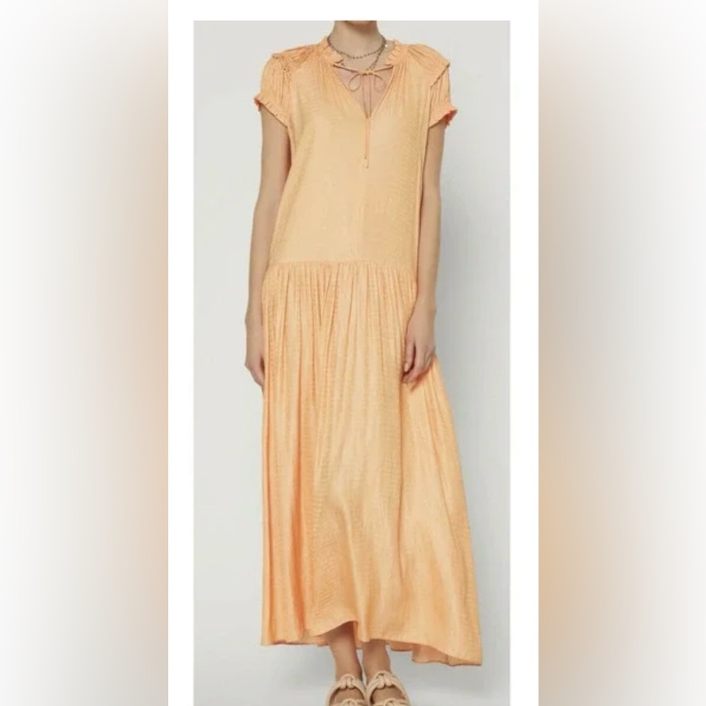 Current Air Peach Jacquard Maxi Dress Boho Tiered GardenParty Size L Anthro